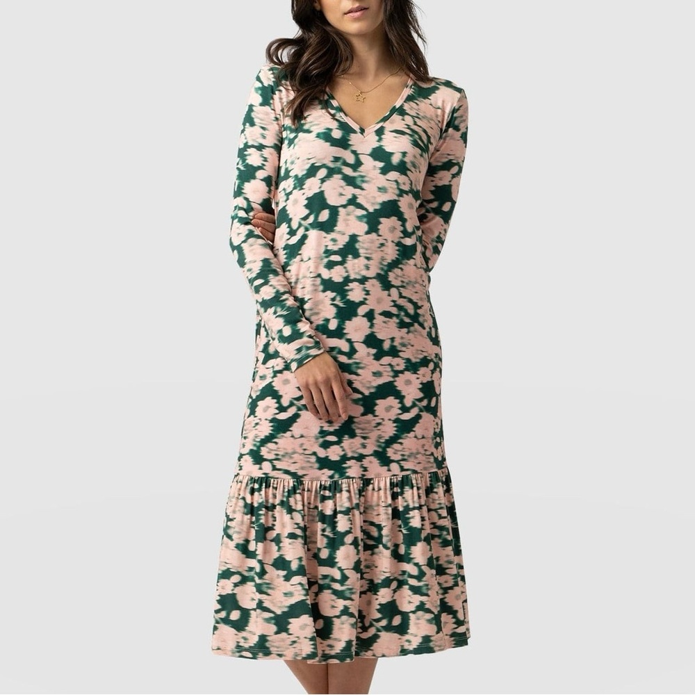 Saint + Sofia Riley Long Sleeve Chelsea Floral Midi Dress Stretchy Pink Sz 4